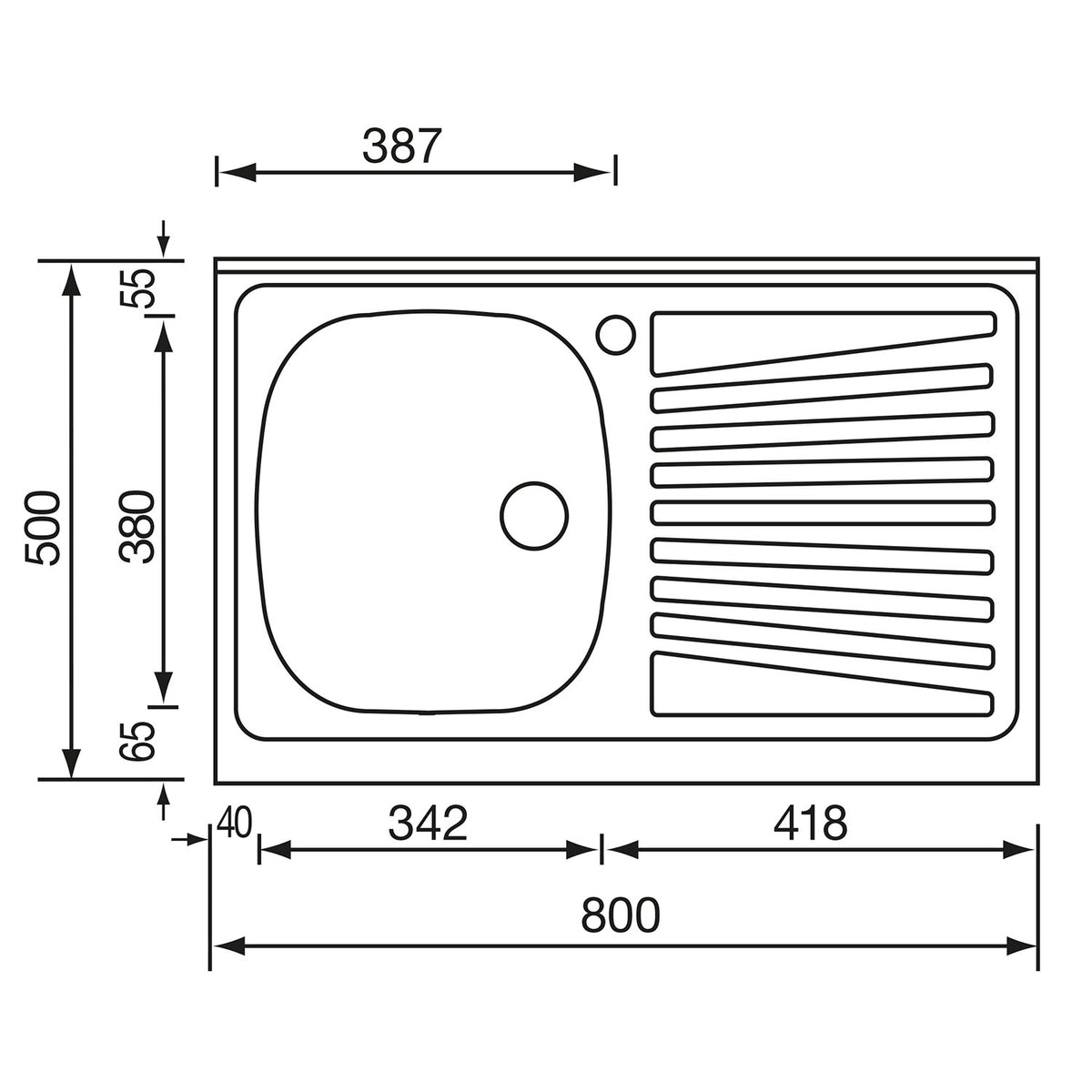 Lavello Inox ad Appoggio 80x50 una vasca e gocciolatoio